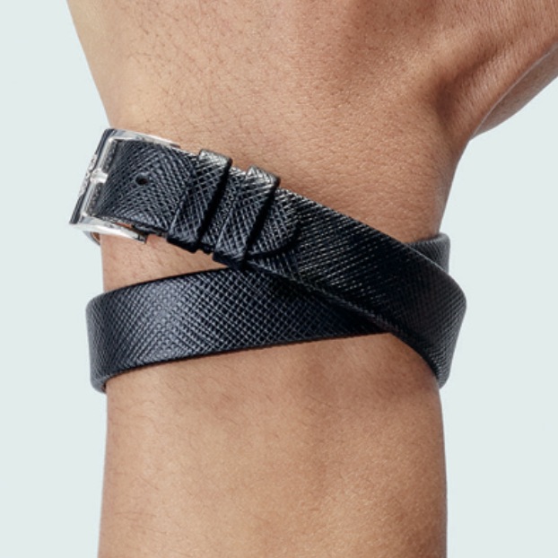 Nib Prada Centurion Amex Black Leather Bracelet